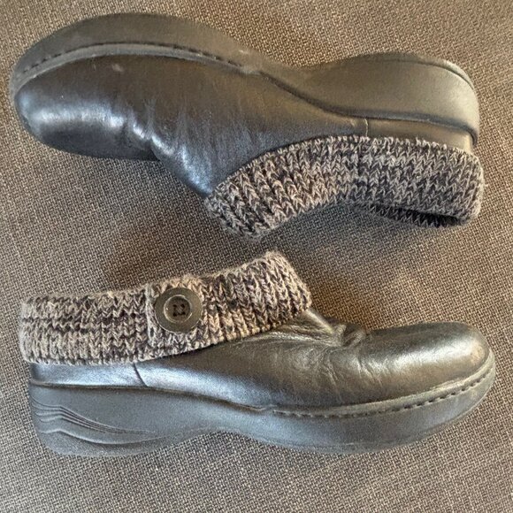 Dansko Black Leather Comfort Clogs Gray Sweater Knit Trim Size 41 US 9.5-10 - Picture 1 of 10